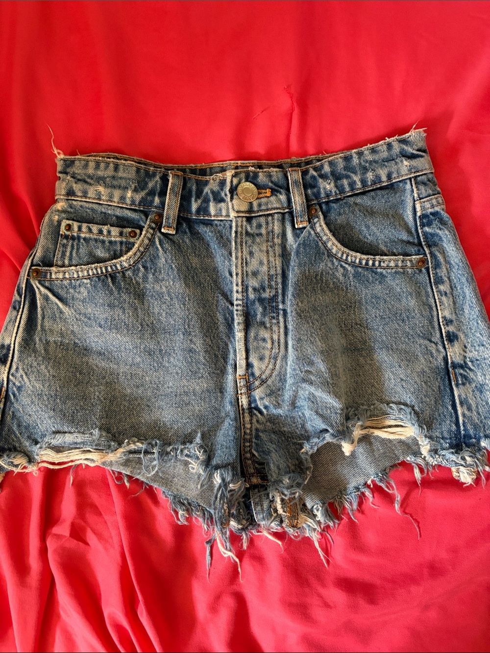Zara Distressed Light Blue Cutoff Denim Shorts